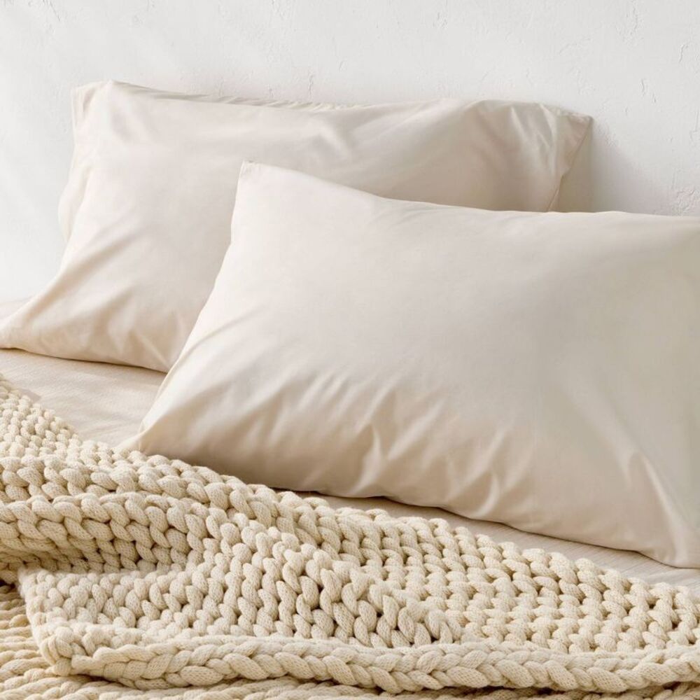 King 400 Thread Count Percale Pillowcases Natural - Casaluna